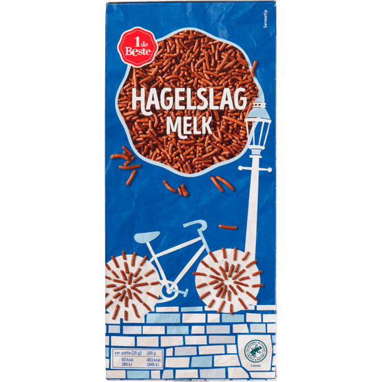 Foto van 1 de Beste Hagelslag melk op witte achtergrond