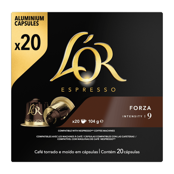 Foto van L'Or Espresso Forza Koffiecups voordeelpak op witte achtergrond
