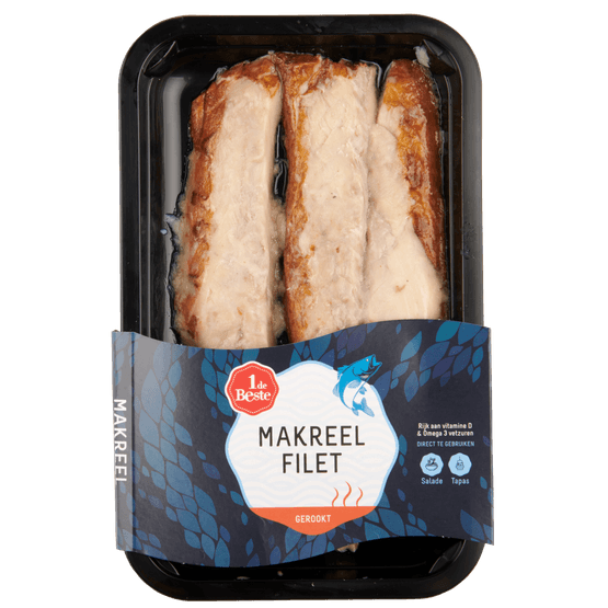 Foto van 1 de Beste Makreelfilet gerookt op witte achtergrond
