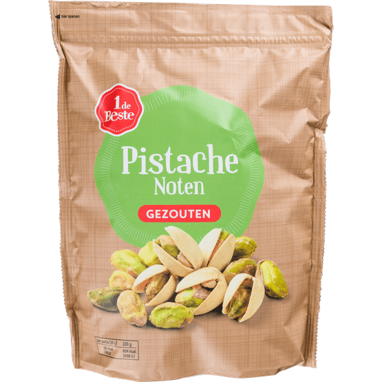 Foto van 1 de Beste Pistachenoten gebrand en gezouten op witte achtergrond