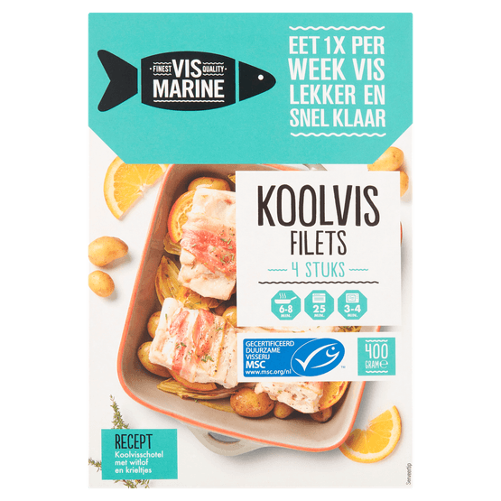 Foto van Vis Marine Koolvisfilet 4 stuks op witte achtergrond