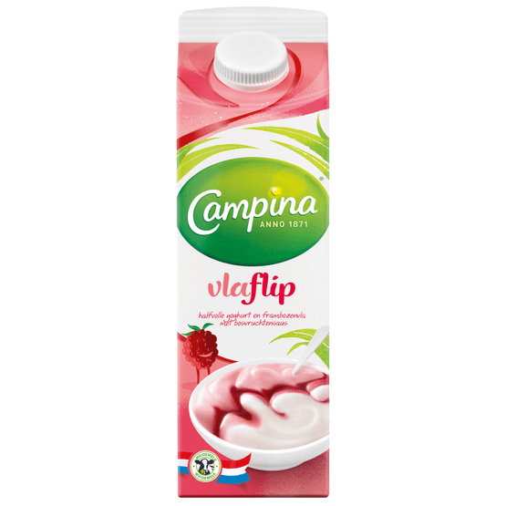 Foto van Campina Vlaflip framboos op witte achtergrond