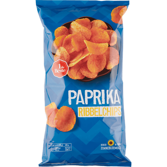 Foto van 1 de Beste Ribbelchips paprika op witte achtergrond