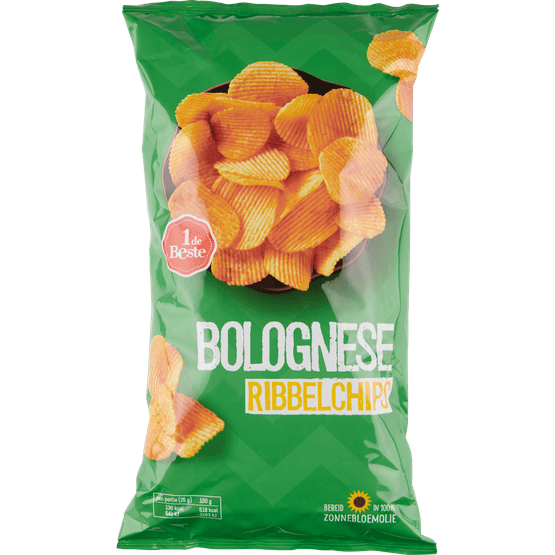 Foto van 1 de Beste Ribbelchips bolognese op witte achtergrond