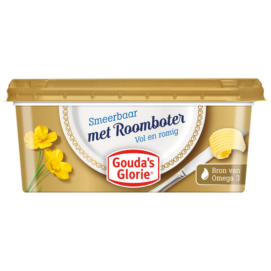 Foto van Gouda's Glorie Smeerbaar met roomboter op witte achtergrond