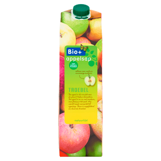 Foto van Bio+ Appelsap op witte achtergrond