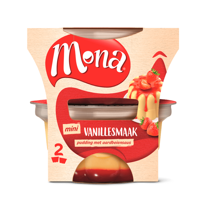 Mona Pudding vanille met aardbeiensaus