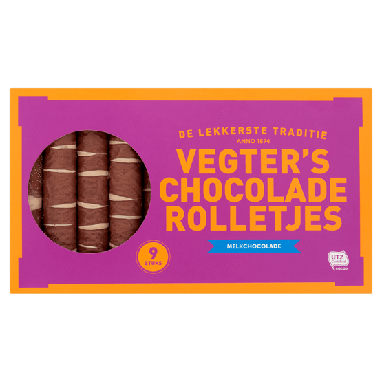 Foto van Vegter's Chocolade rolletjes op witte achtergrond