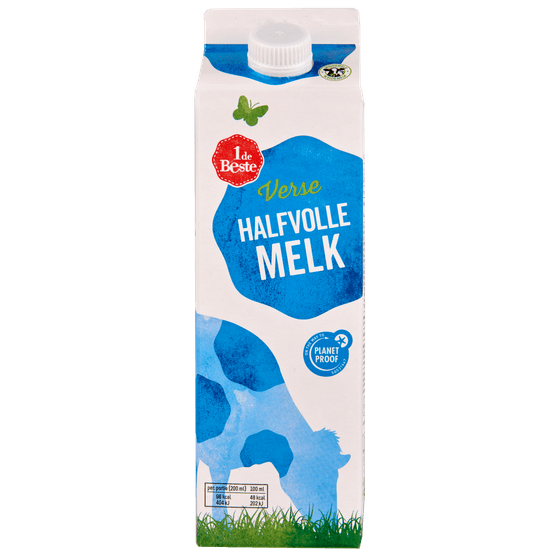 Foto van 1 de Beste Halfvolle melk op witte achtergrond
