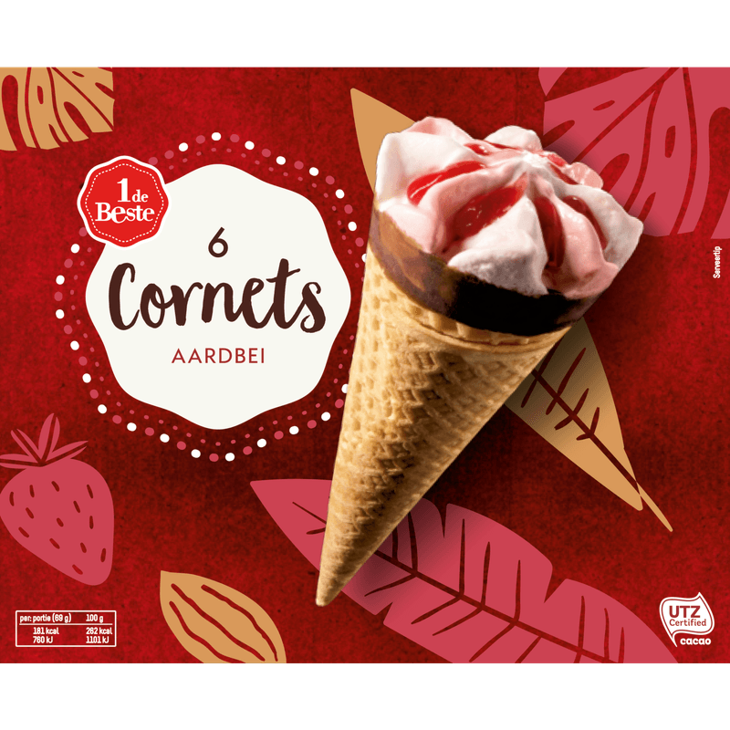 1 De Beste Cornets aardbei 6 stuks