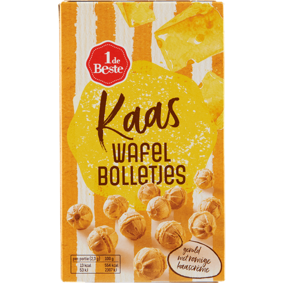 Foto van 1 de Beste Kaaswafel bolletjes op witte achtergrond