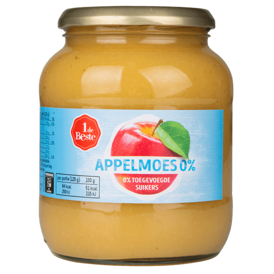 Foto van 1 de Beste Appelmoes 0% toegevoegde suikers op witte achtergrond