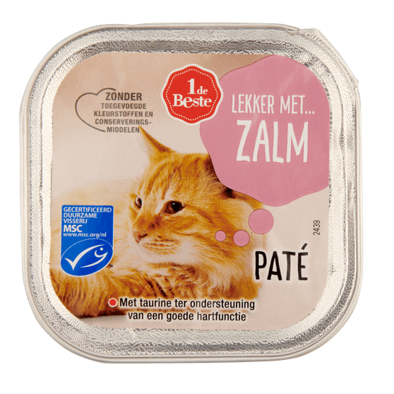 Foto van 1 de Beste Kat pate zalm op witte achtergrond