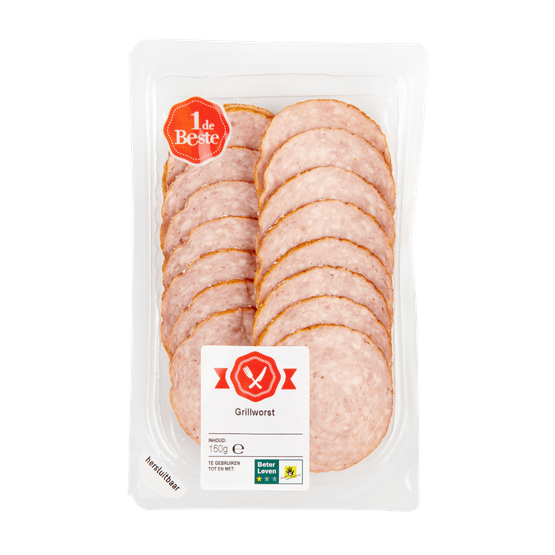 Foto van 1 de Beste Grillworst op witte achtergrond