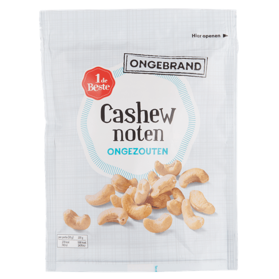 Foto van 1 de Beste Cashewnoten ongebrand ongezouten op witte achtergrond