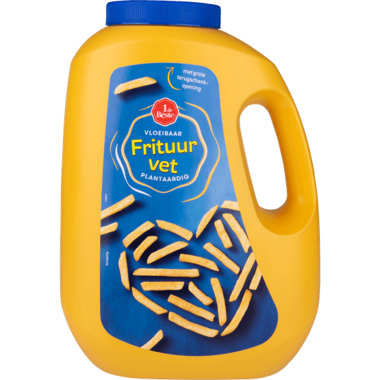 Foto van 1 de Beste Frituurvet vloeibaar op witte achtergrond