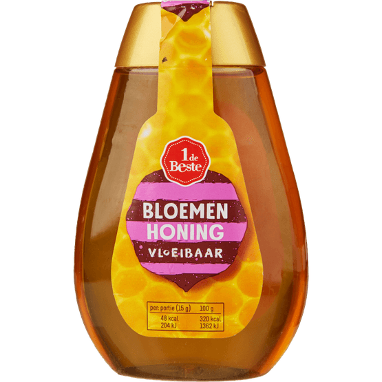 Foto van 1 de Beste Honing vloeibaar op witte achtergrond