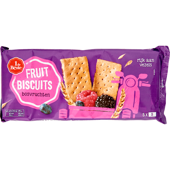Foto van 1 de Beste Fruitbiscuit bosvruchten op witte achtergrond