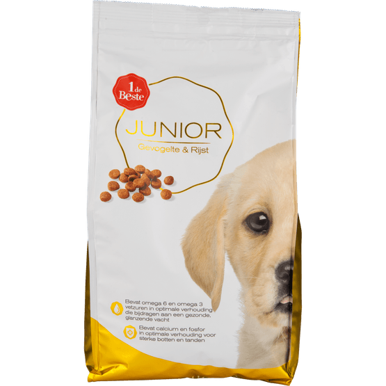 Foto van 1 de Beste Hondenvoer junior gevogelte-rijst op witte achtergrond