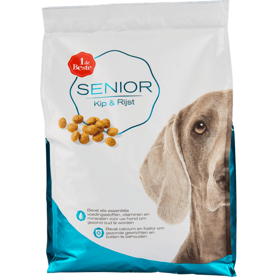 Foto van 1 de Beste Hondenvoer senior kip-rijst op witte achtergrond