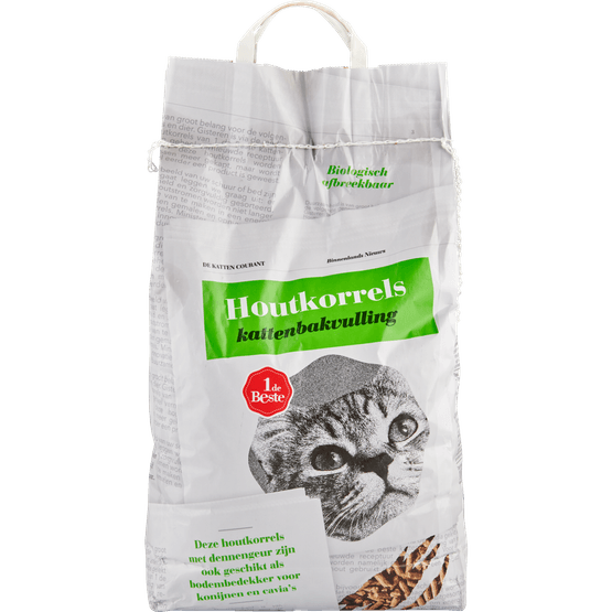 Foto van 1 de Beste Kattenbakvulling houtkorrels op witte achtergrond