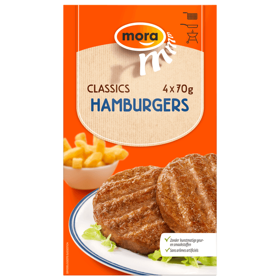 Foto van Mora Hamburgers 4 stuks op witte achtergrond