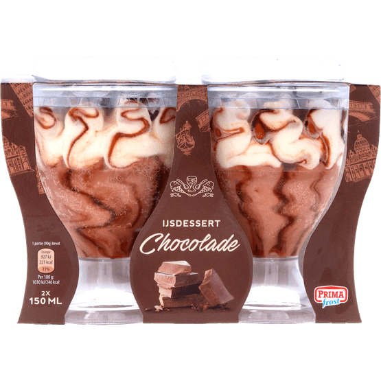 Foto van Primafrost IJsdessert chocolade 2 stuks op witte achtergrond