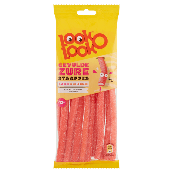 Foto van Look O Look Zuur gevulde staafjes Zuur Snoep Zak op witte achtergrond