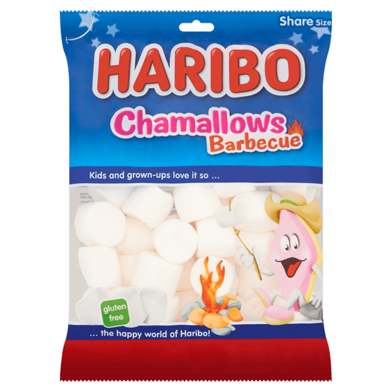 Foto van Haribo Chamallows barbecue op witte achtergrond