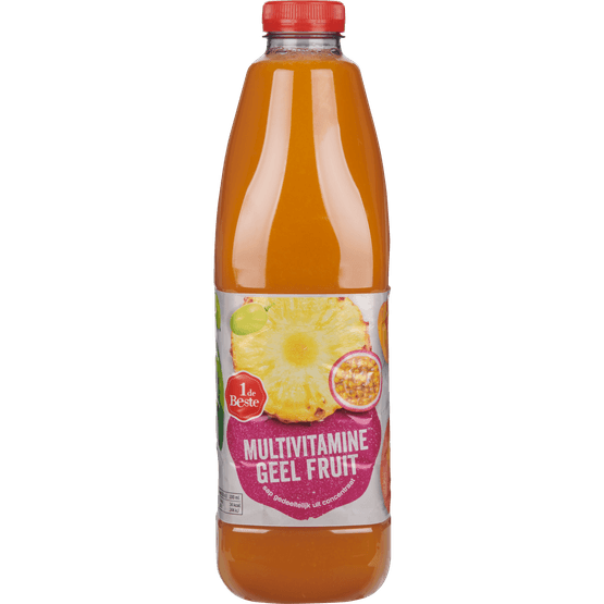 Foto van 1 de Beste Multivitamine fruitdrank geel fruit op witte achtergrond