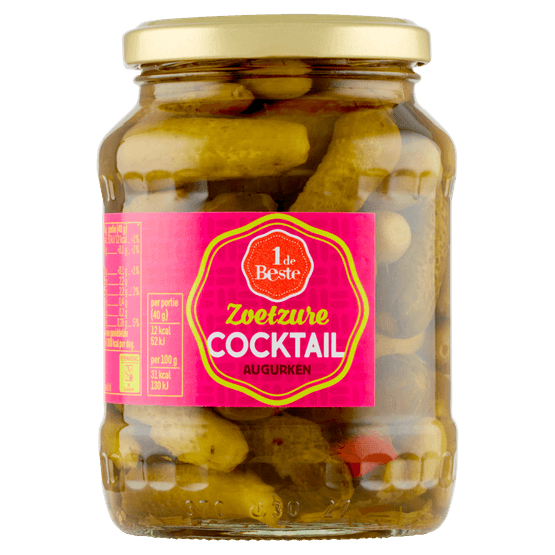 Foto van 1 de Beste Cocktailaugurken zoetzuur op witte achtergrond