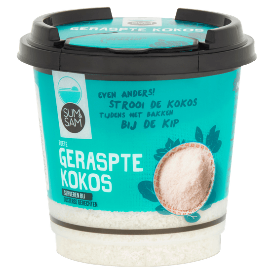 Foto van Sum & Sam Geraspte kokos op witte achtergrond