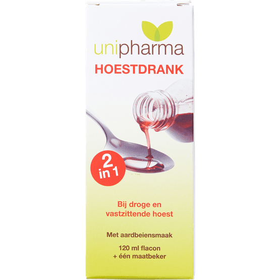 Foto van Unipharma Hoestdrank 2in1 aardbei op witte achtergrond