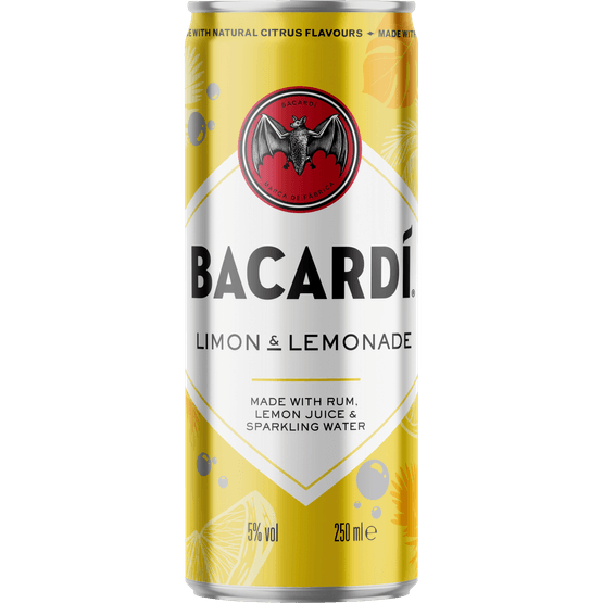 Foto van Bacardi Limon & lemonade op witte achtergrond