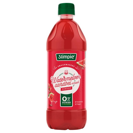 Foto van Slimpie Limonadesiroop watermeloen 0% op witte achtergrond