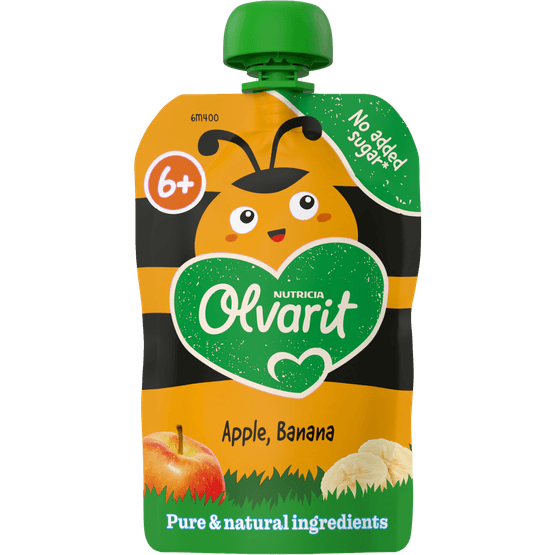Foto van Olvarit Knijpfruit 6+ Maanden Appel Banaan op witte achtergrond
