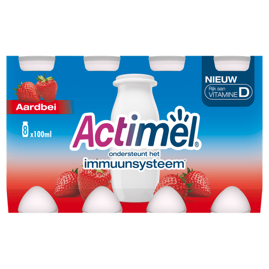 Foto van Actimel Drinkyoghurt Aardbei op witte achtergrond