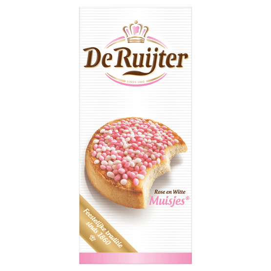 Foto van De Ruijter Rose & witte muisjes op witte achtergrond
