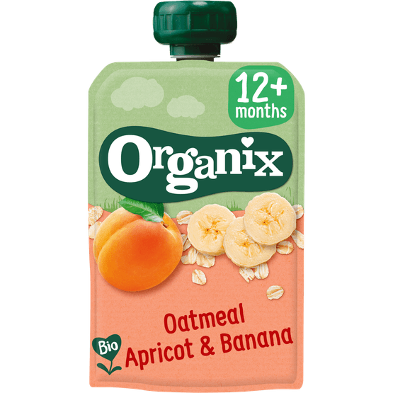 Foto van Organix Just oatmeal, apricot & banana op witte achtergrond