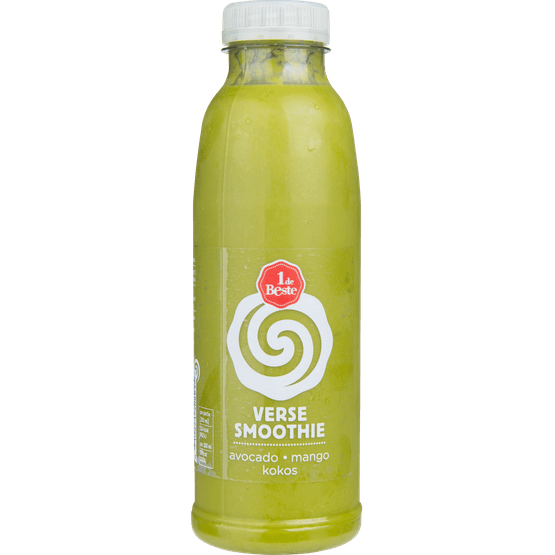 Foto van 1 de Beste Smoothie avocado-mango-kokos op witte achtergrond