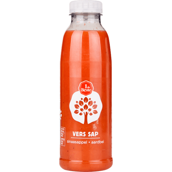 Foto van 1 de Beste Vers sap sinaasappel-aardbei op witte achtergrond