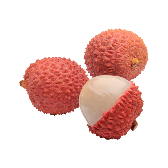 Foto van Lychees los op witte achtergrond