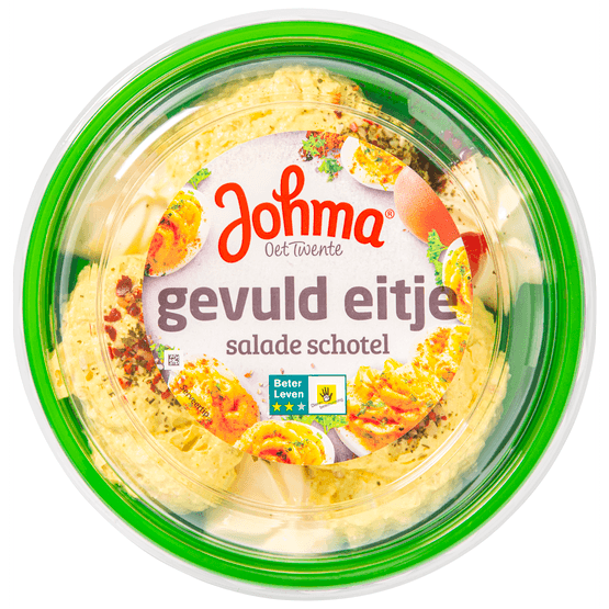 Foto van Johma Gevuld eitje salade schotel op witte achtergrond