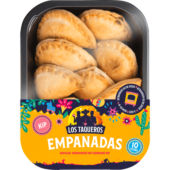 Foto van Los Taqueros Empanadas gekruide kip 10 stuks op witte achtergrond