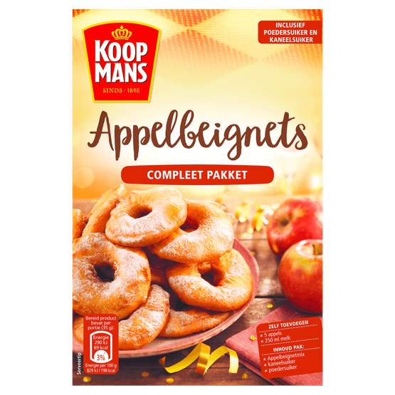 Foto van Koopmans Appelbeignets mix op witte achtergrond