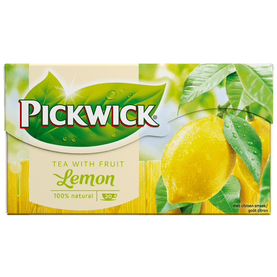 Foto van Pickwick Citroen fruit thee op witte achtergrond