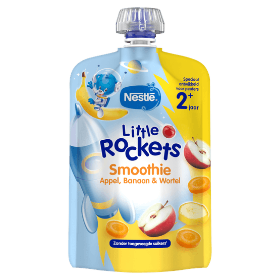 Foto van Nestlé Little rockets smoothie appel-banaan-wortel op witte achtergrond