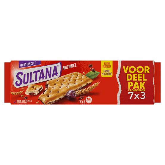 Foto van Sultana Fruitbiscuit naturel voordeelpak 7x3 st. op witte achtergrond