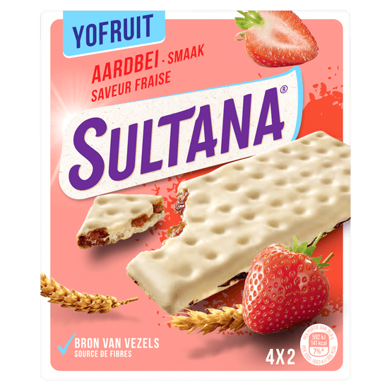 Foto van Sultana Yofruit aardbei 4x2 stuks op witte achtergrond