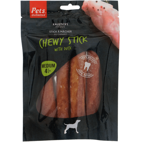 Foto van Pets Hondensnacks chewy sticks duck op witte achtergrond